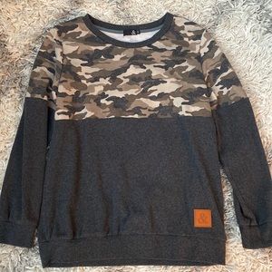 Ampersand brand Womens sweater. Camo print. Cuffed sleeves and cuffed waistband